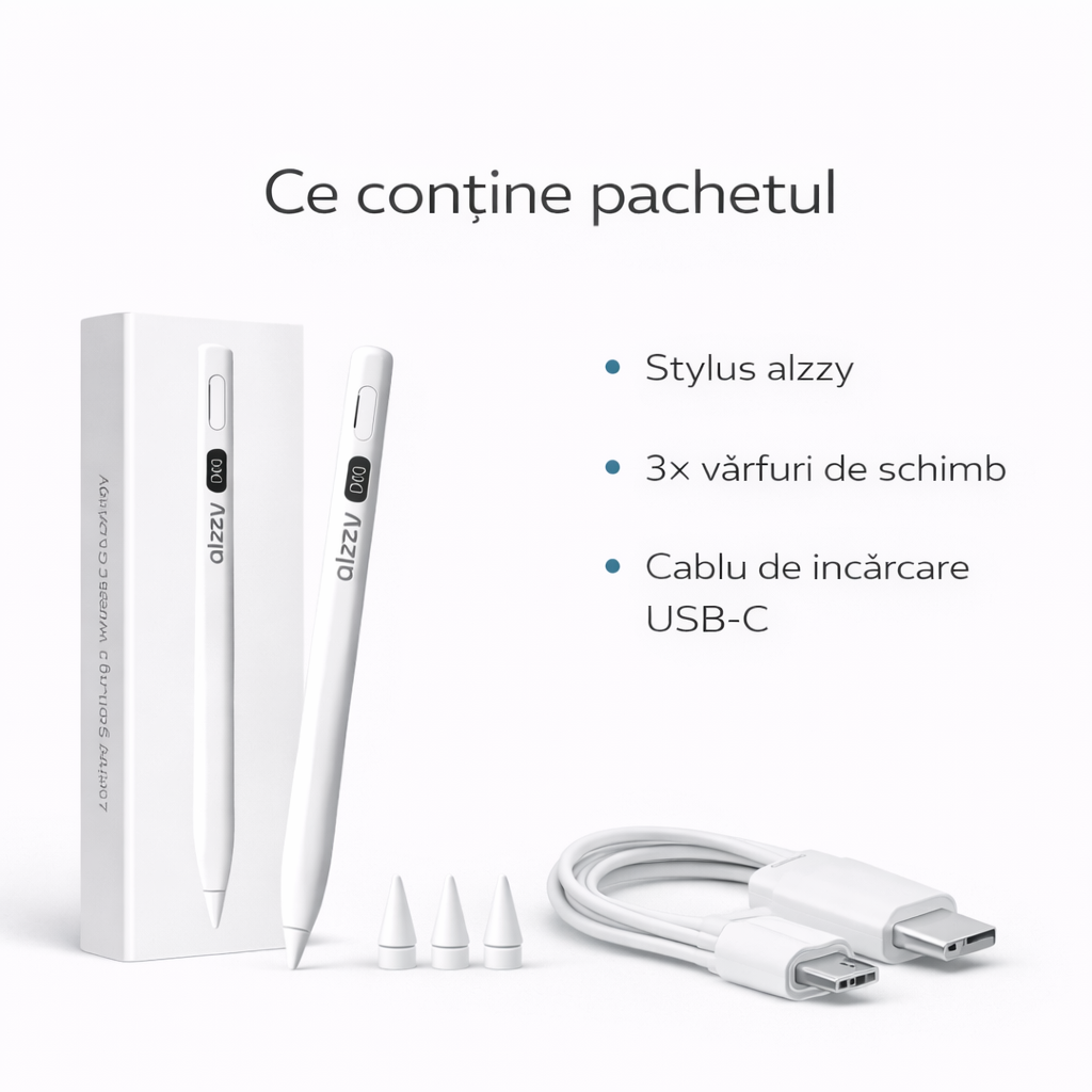 Stylus pentru iPad (2018–2026) cu Palm Rejection și încărcare magnetică